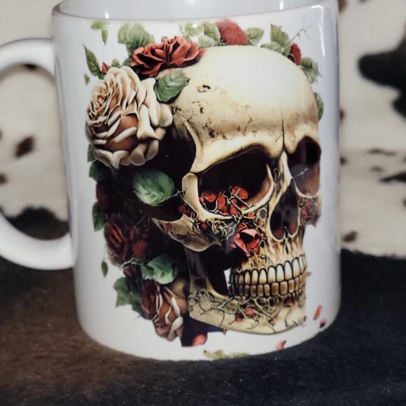 Skull and Roses 11oz Ceramic Coffee Mug Tea Cup - Picture 2 of 6